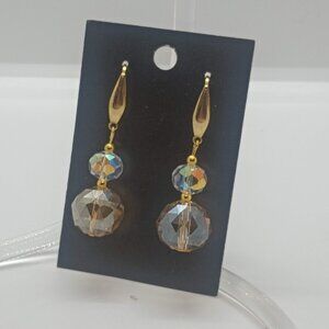 Champagne Gold Crystal Ball Drop Earrings Handmade